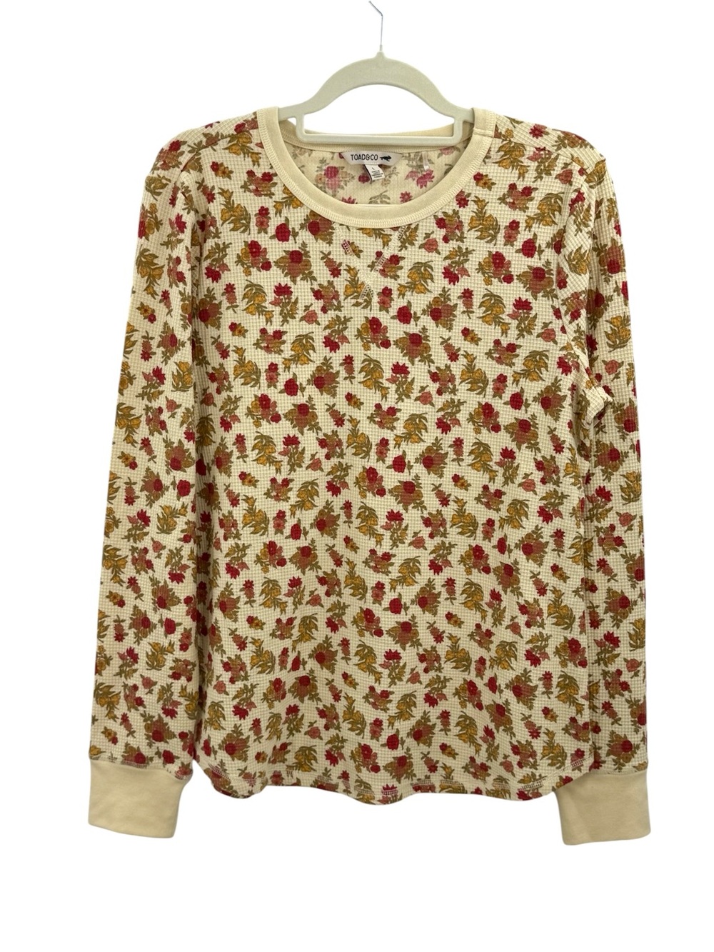 Toad&Co Floral Foothills Crew Waffle Knit Top Cotton Cottagecore Boho Thermal - Picture 3 of 14